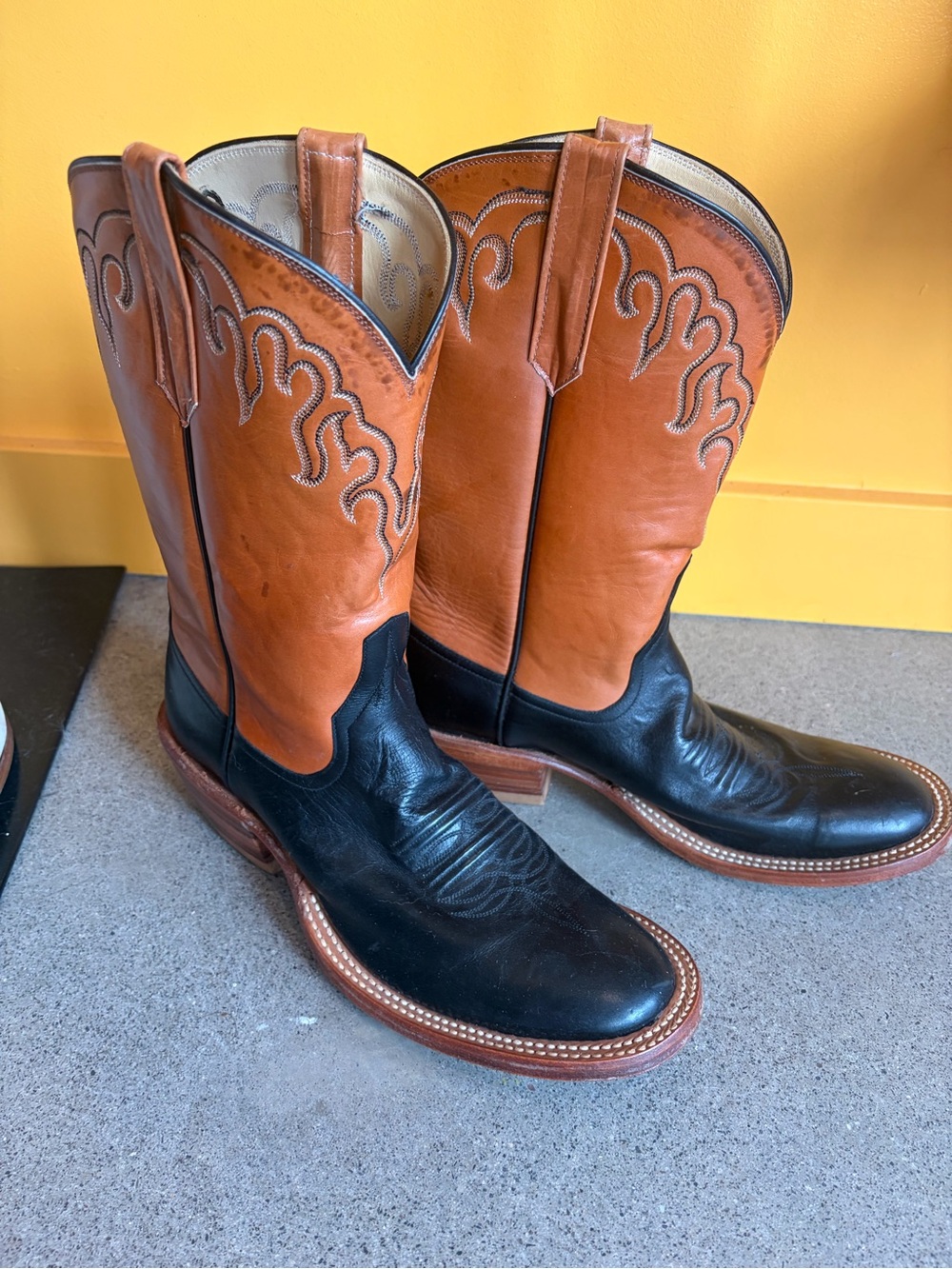 Custom Two-Tone Leather Western Boots - Black & Brown